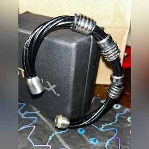 NWOT STEELX Black leather and Stainless Steel Men's Bracelet